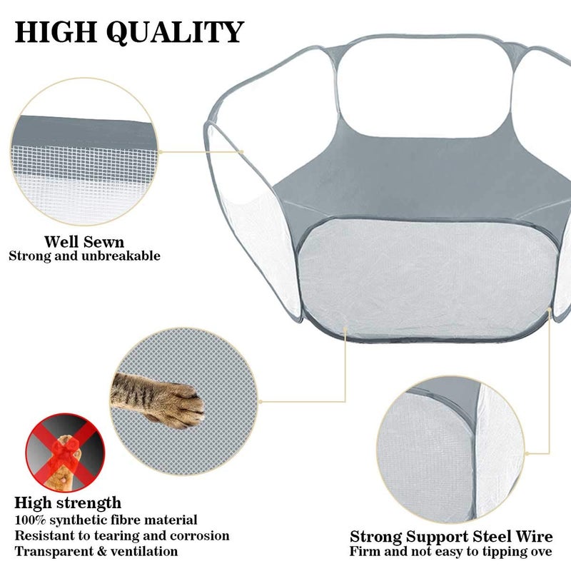 GABraden Small Animals Tent,Reptiles Cage,Breathable Transparent Pet Playpen Pop Open Outdoor/Indoor Exercise Fence,Portable Yard Fence (Grey) - Image 3